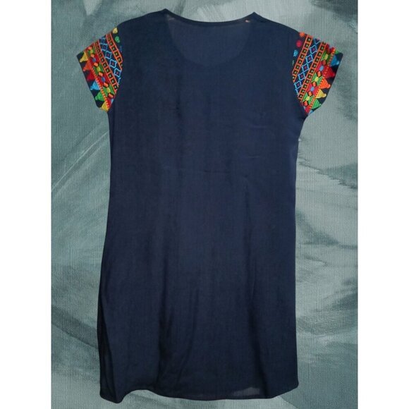 Colorful Embroidered Short Sleeve Dress With Multicolor Designs Size Small - Picture 5 of 7